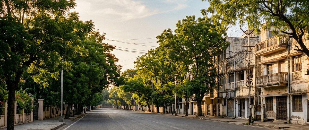 Tree lined avenue in Chennai near Anna Nagar, where several spoken English institutes are based